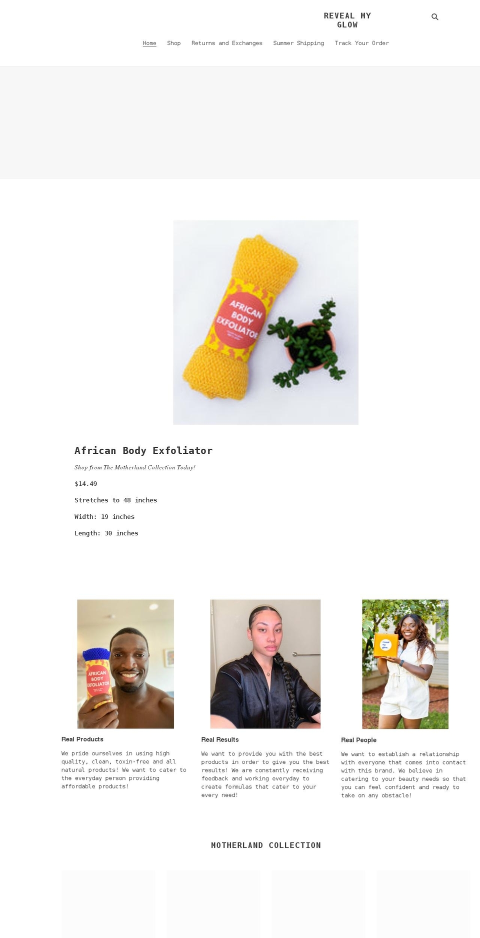 revealmyglow.com shopify website screenshot