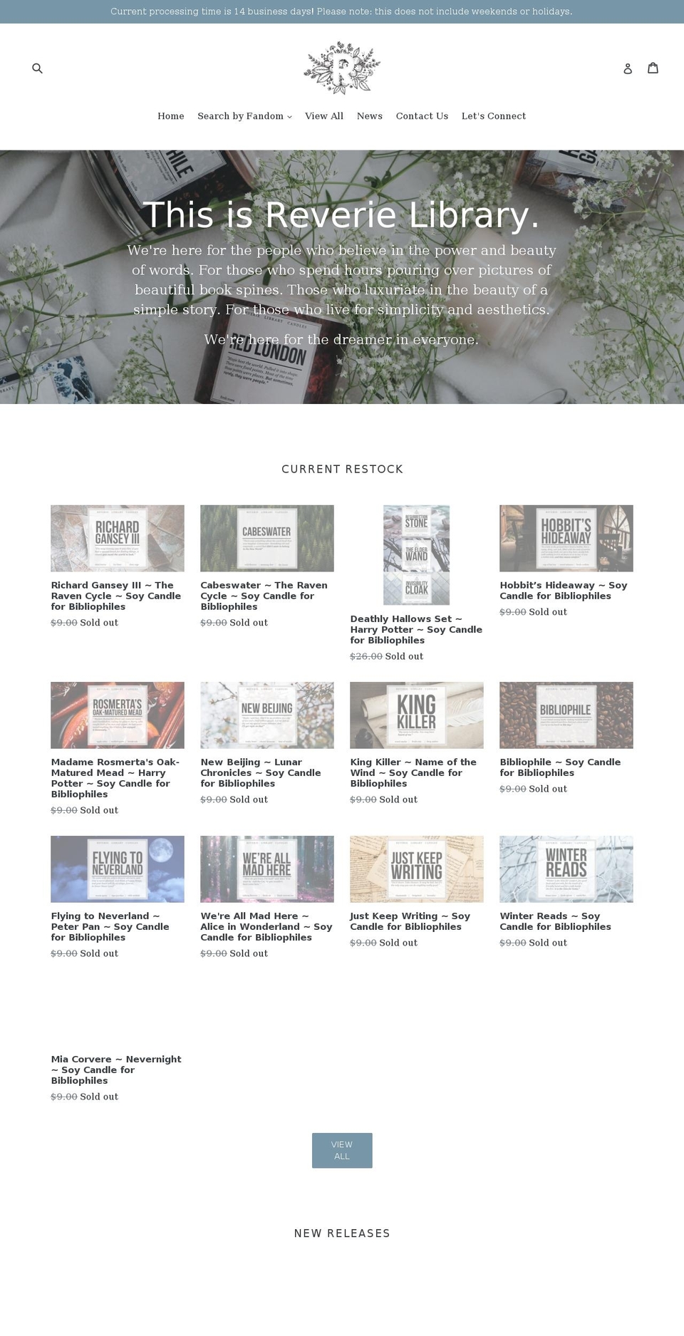 reverielibrary.com — Shopify storefront screenshot