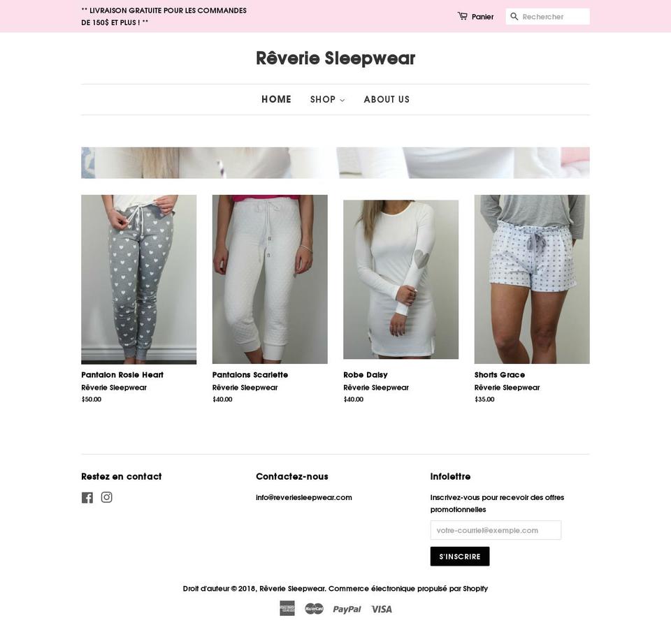 reveriesleepwear.com shopify website screenshot