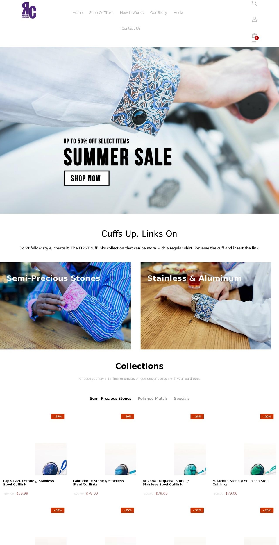 reversecufflinks.com shopify website screenshot