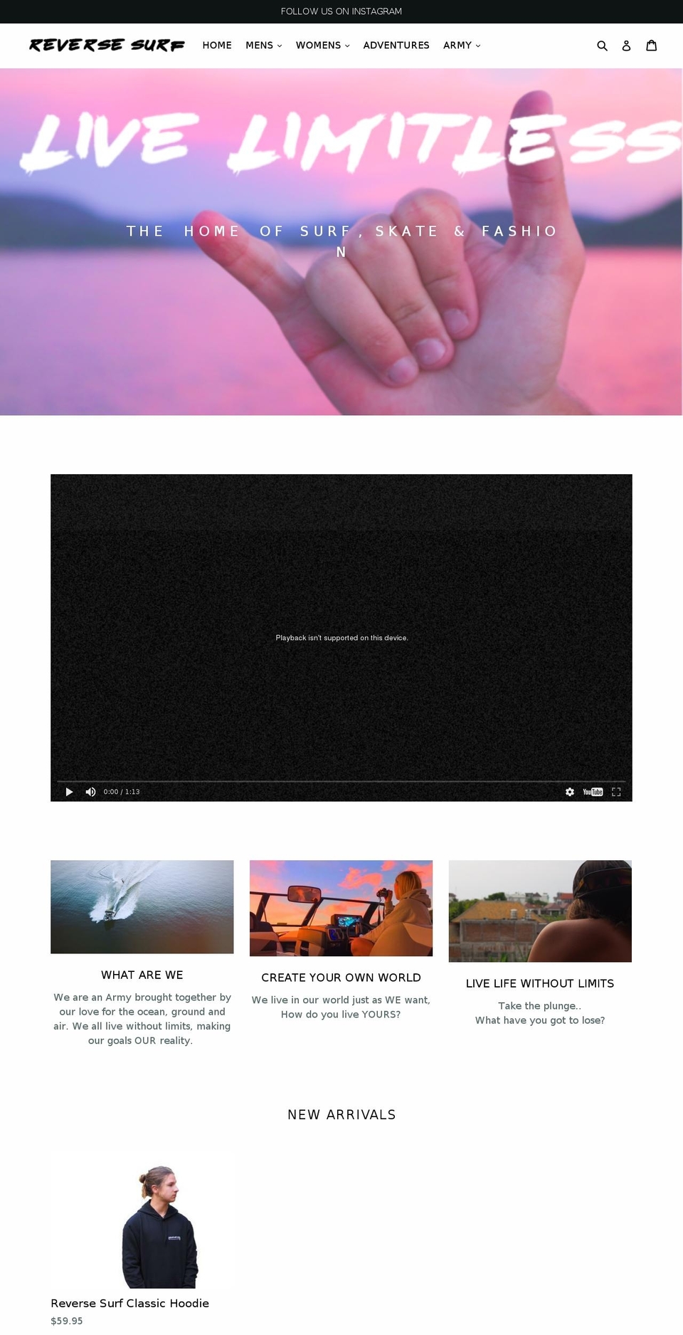 reversesurf.com shopify website screenshot
