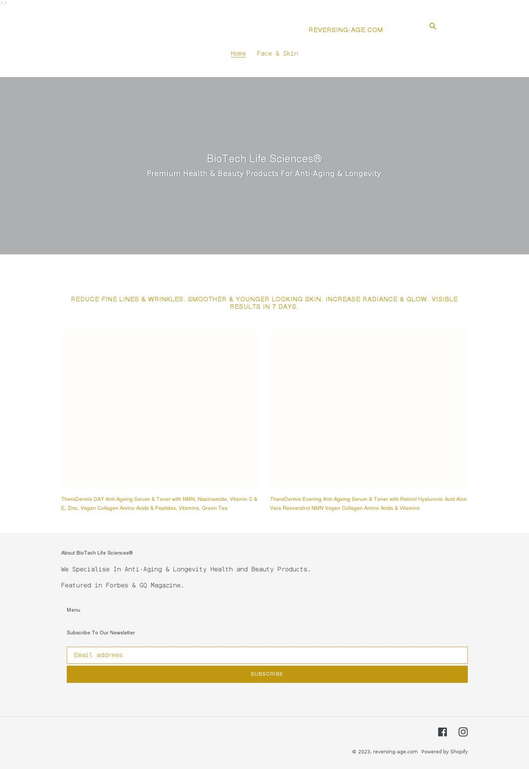 reversing-age.com shopify website screenshot