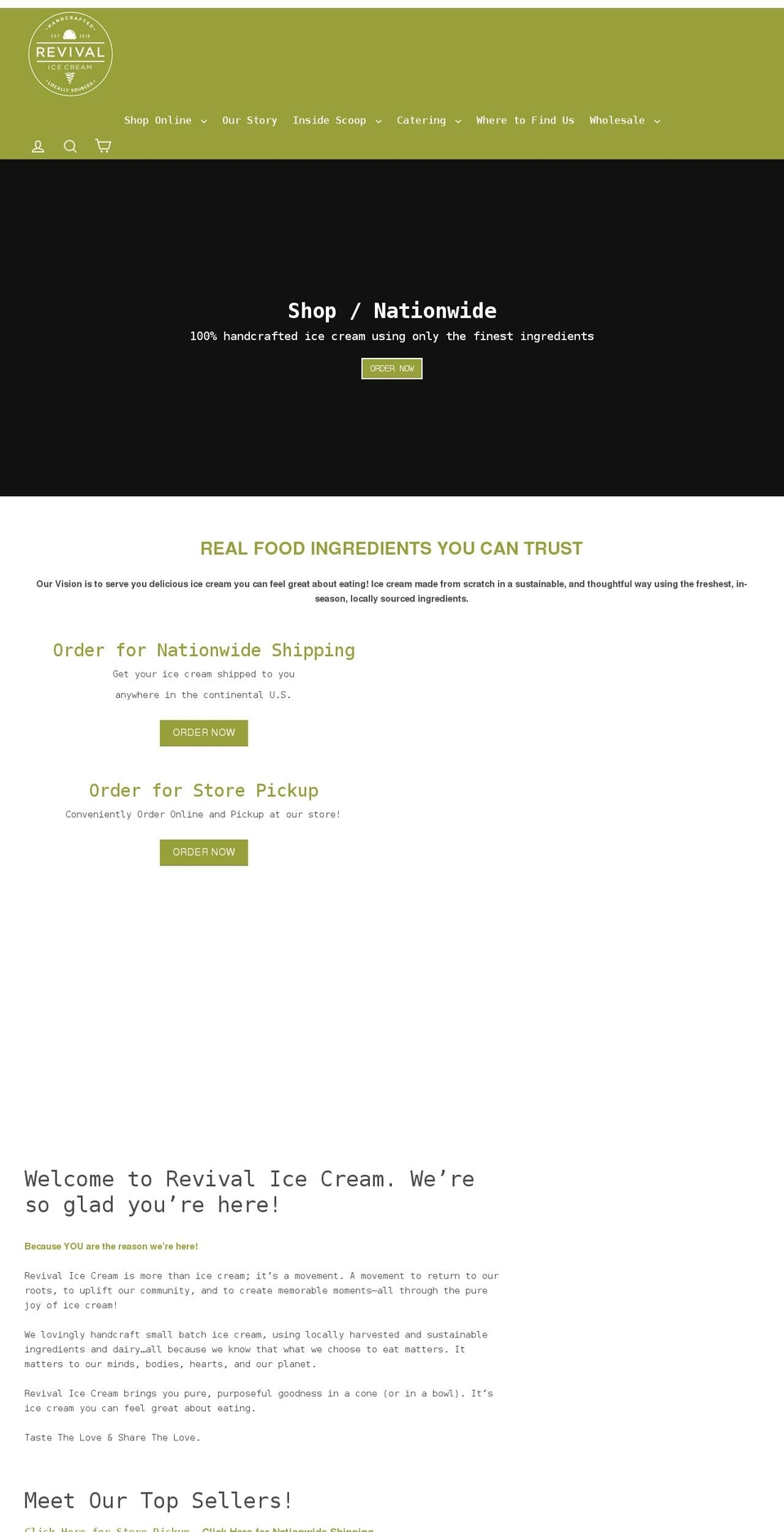 revivalicecream.com shopify website screenshot
