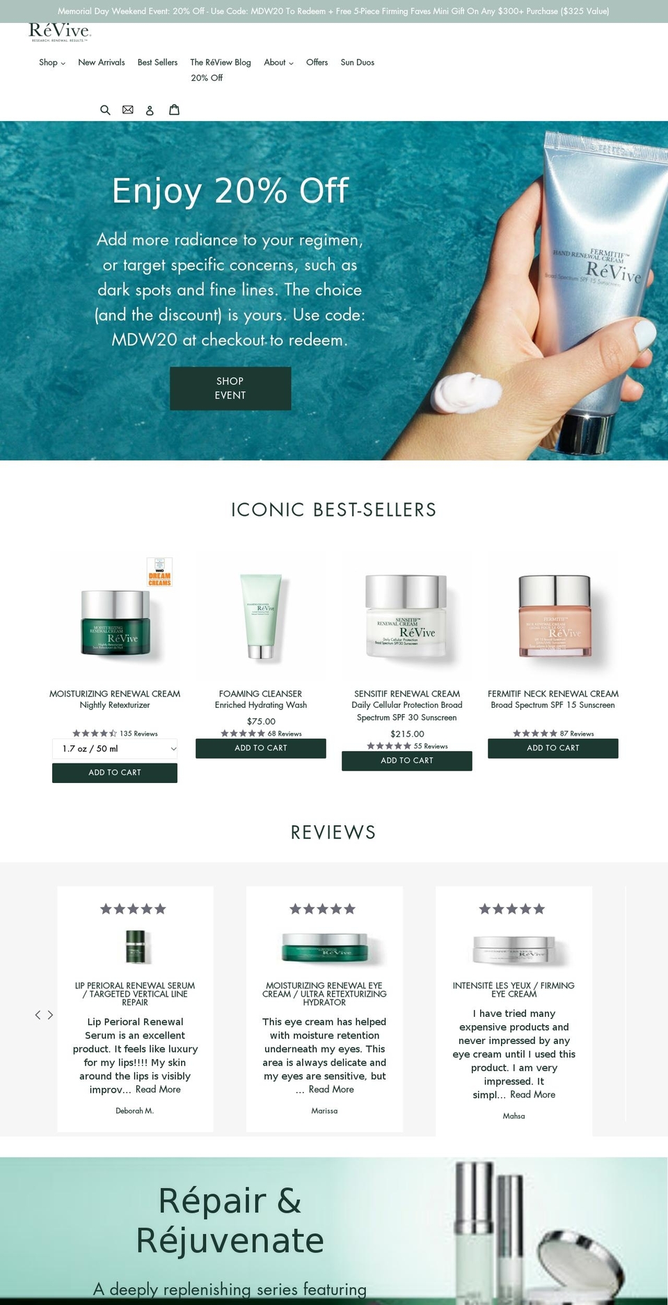 RéVive Shopify theme site example reviveskincare.com