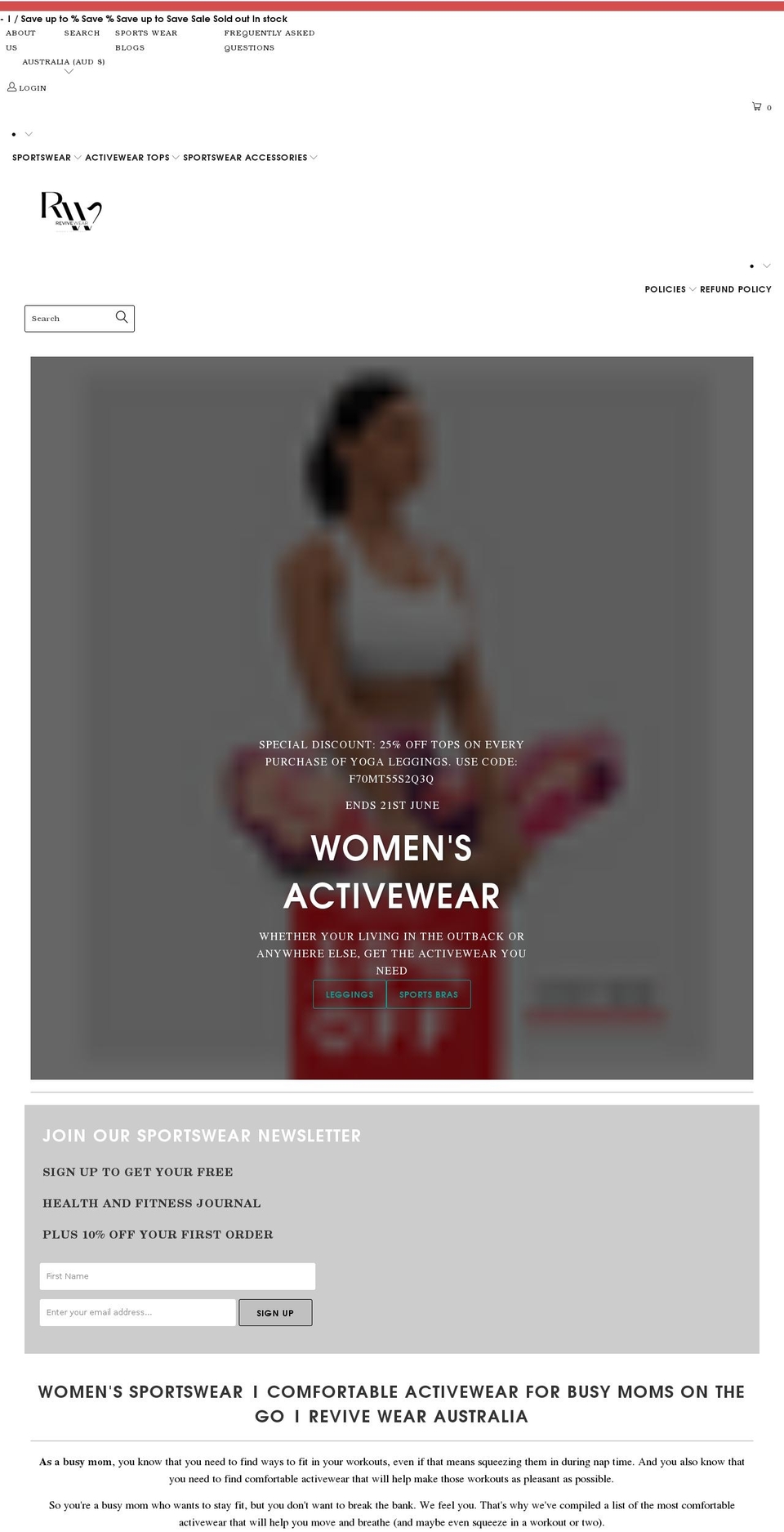 revivewear.com.au shopify website screenshot