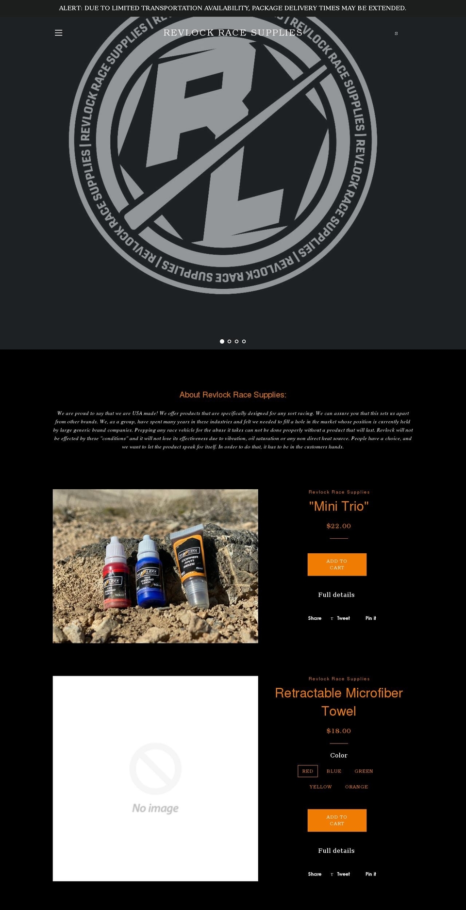 revlockracesupplies.com shopify website screenshot