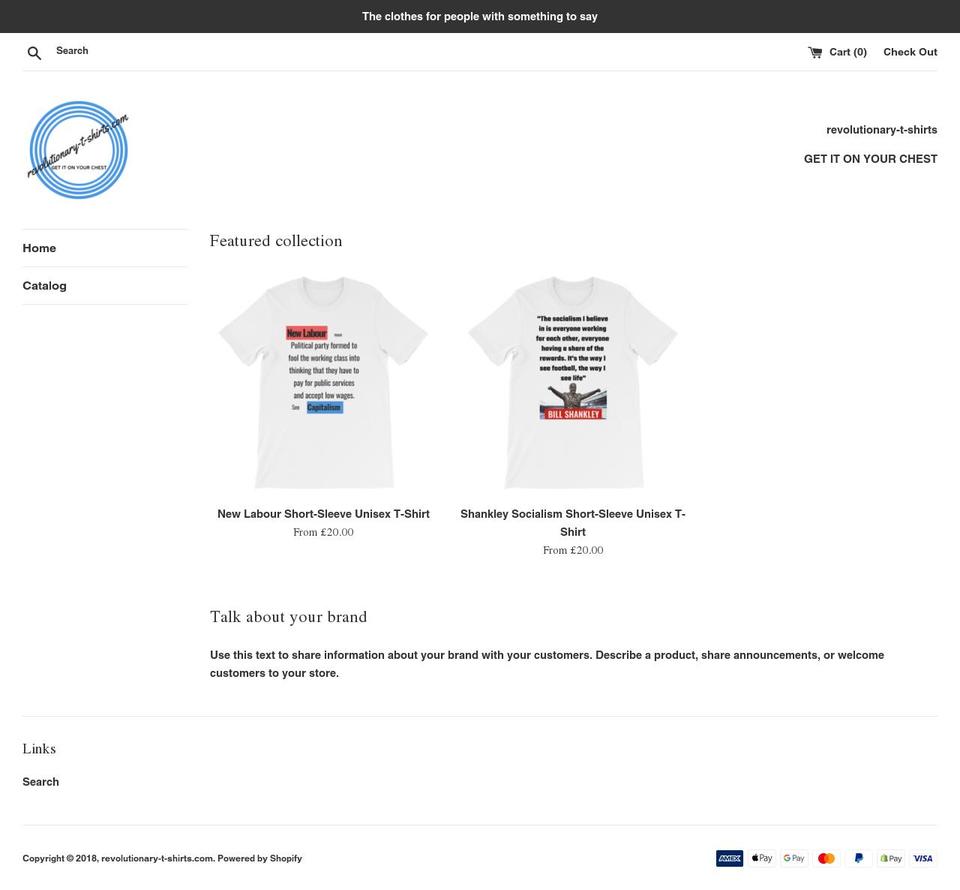 revolutionary-t-shirts.com shopify website screenshot