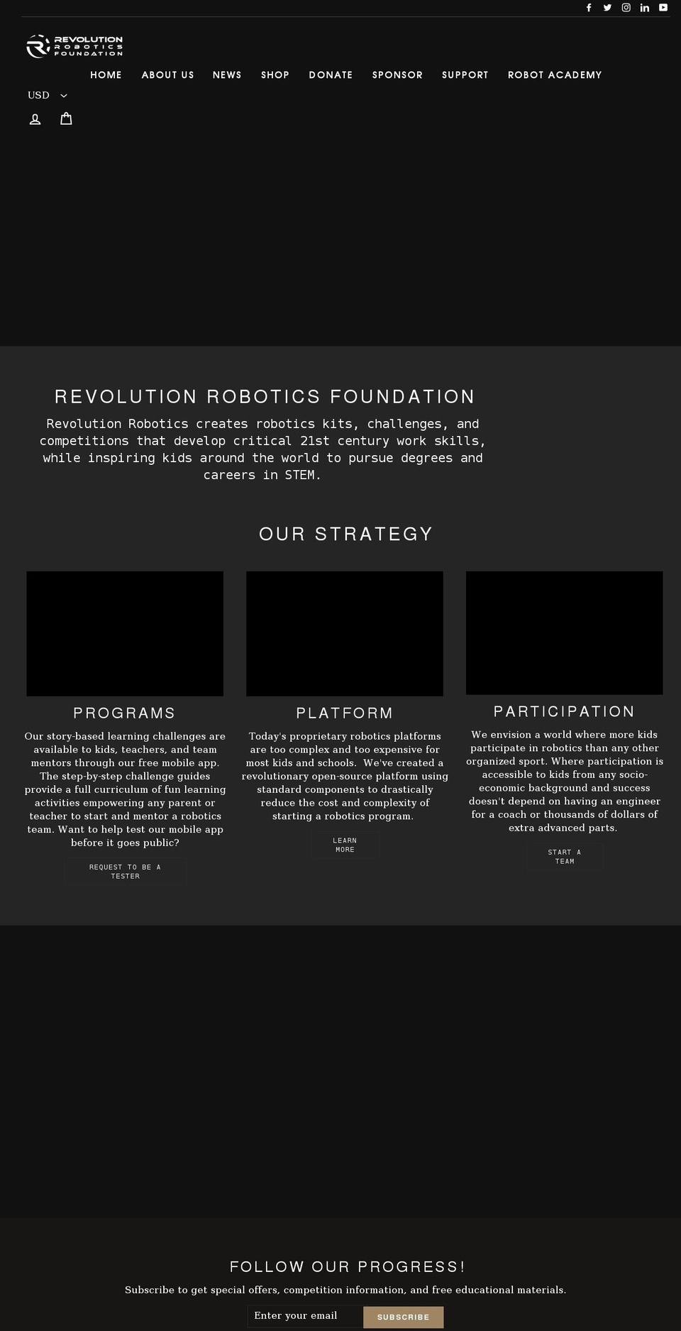 revolutionrobotics.org shopify website screenshot