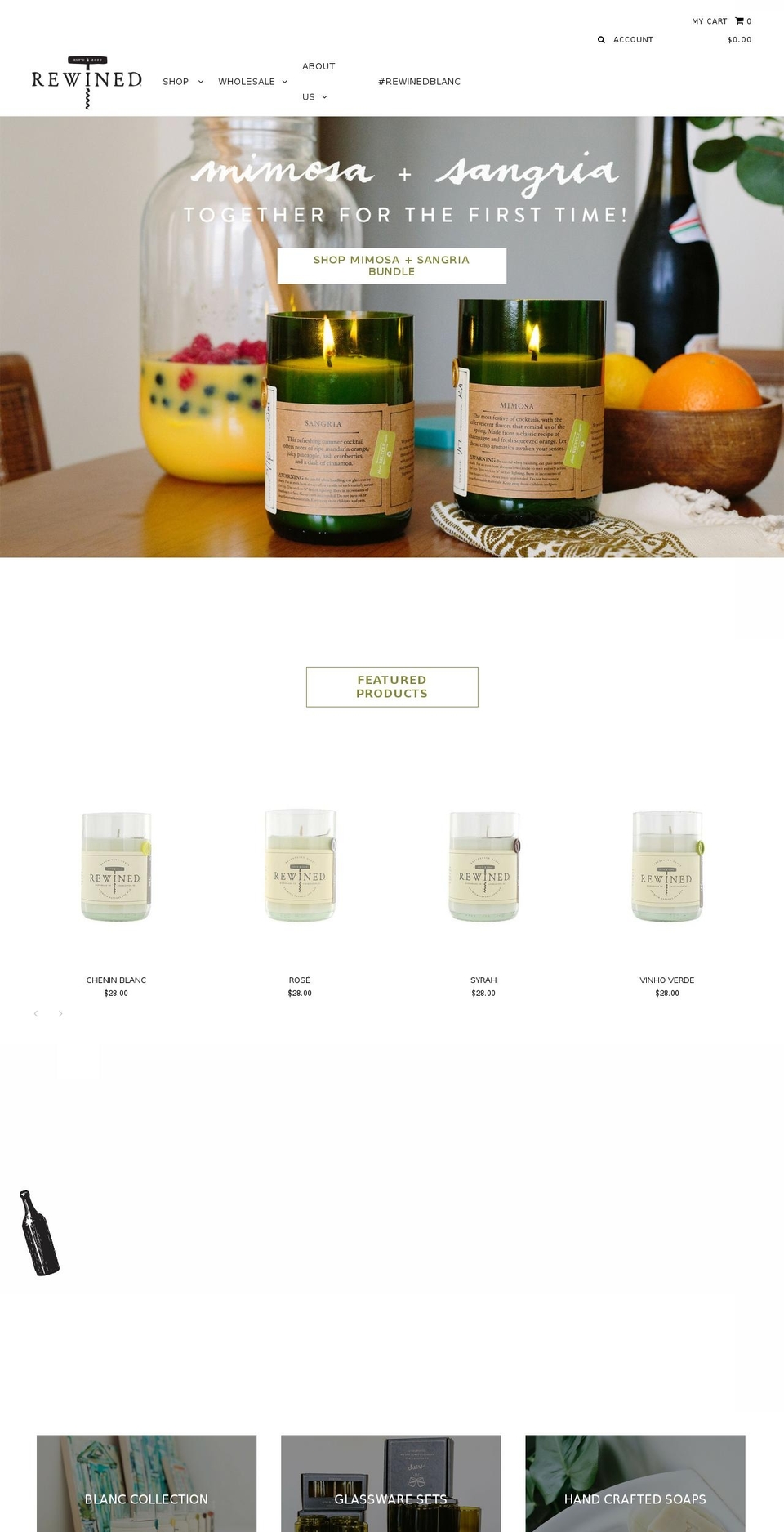 rewinedcandles.com shopify website screenshot