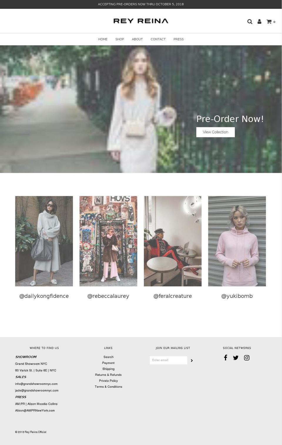 reyreina.com — Shopify storefront screenshot
