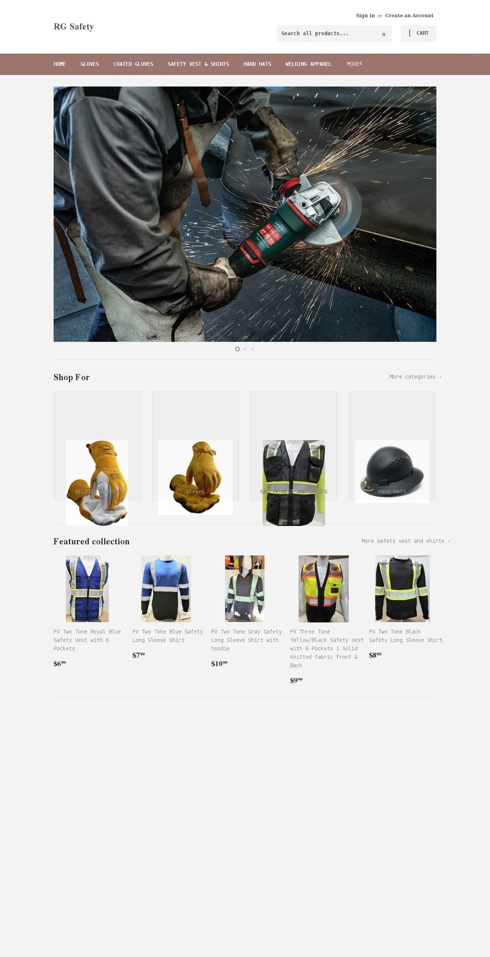 rgsafetygear.com shopify website screenshot