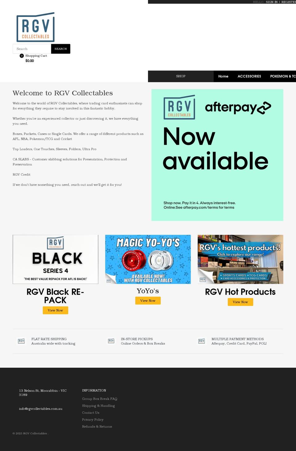 rgvcollectables.com.au shopify website screenshot
