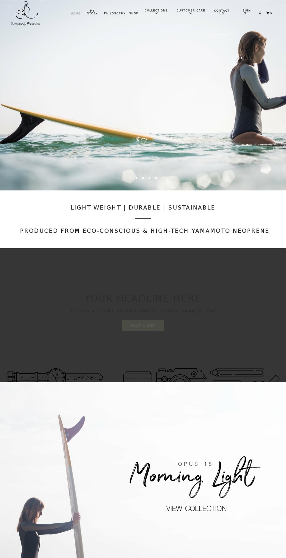 rhapsodywetsuits.com — Shopify storefront screenshot