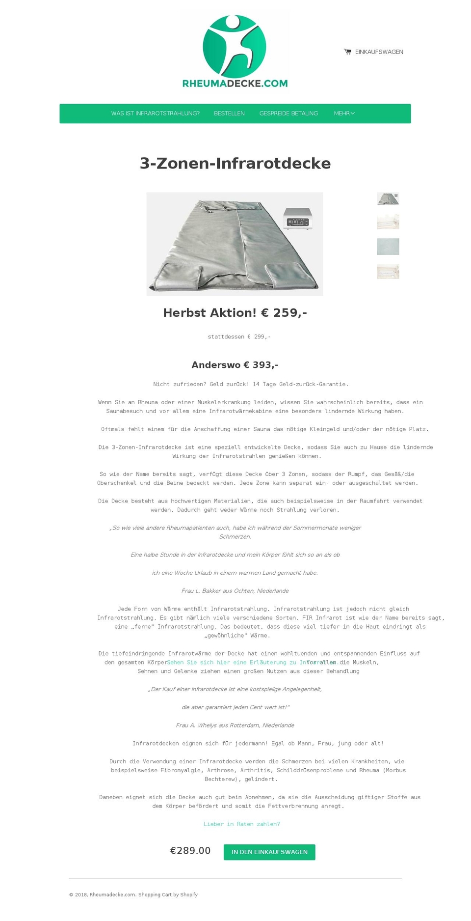 rheumadecke.com — Shopify storefront screenshot