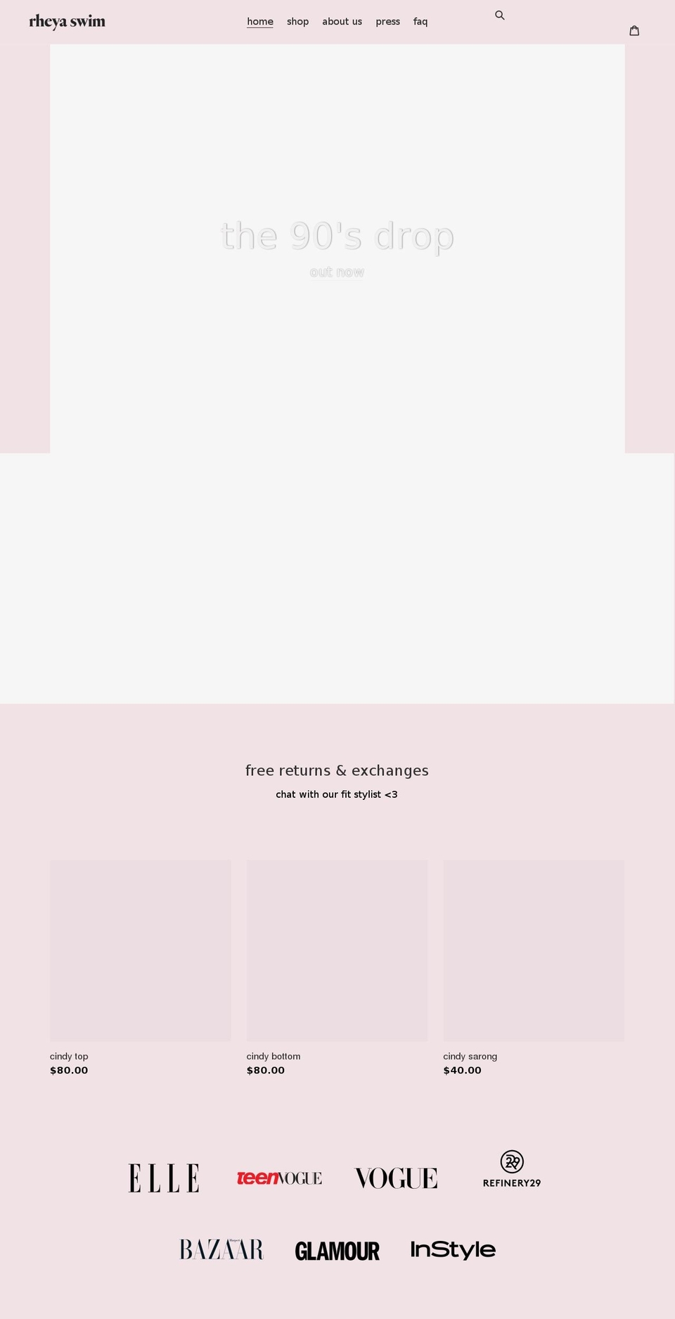 rheyaswim.com shopify website screenshot
