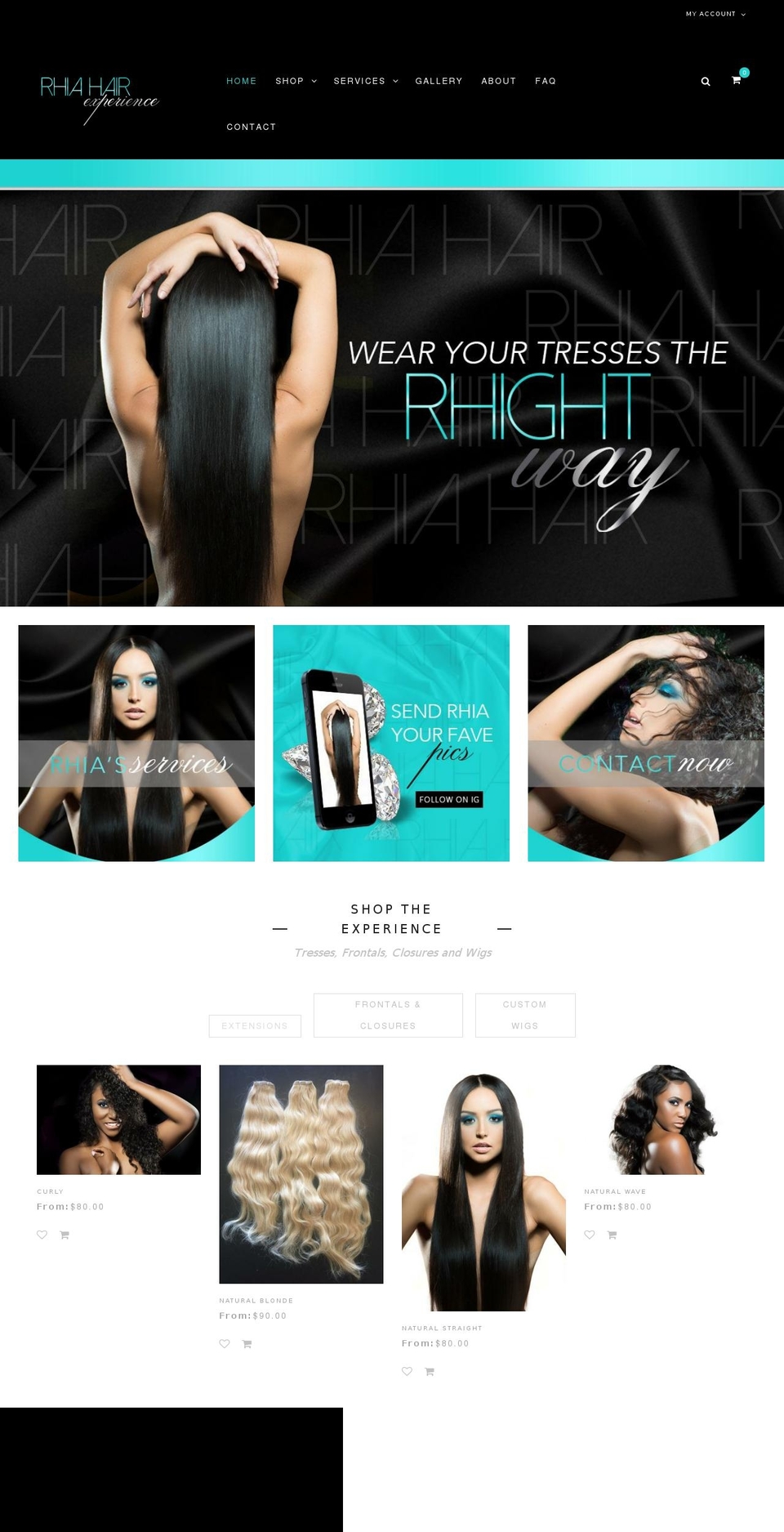 rhiahairexperience.com shopify website screenshot