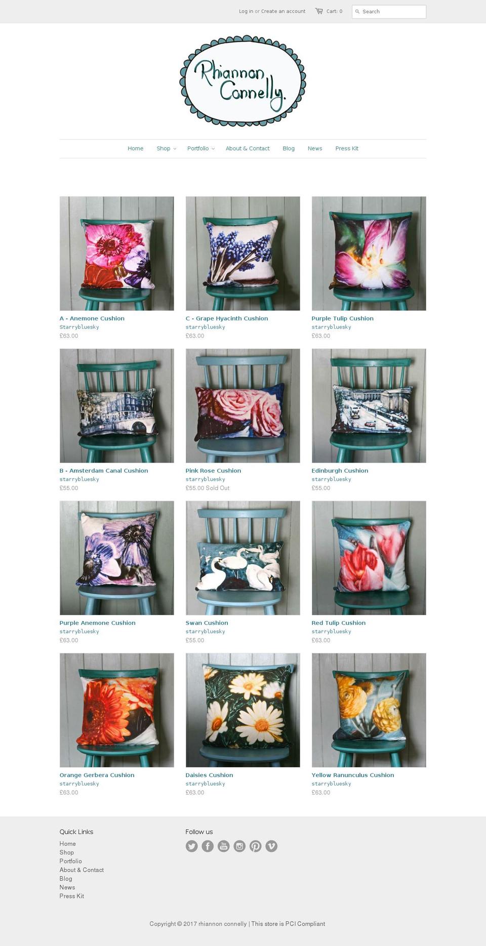 rhiannonconnelly.com shopify website screenshot