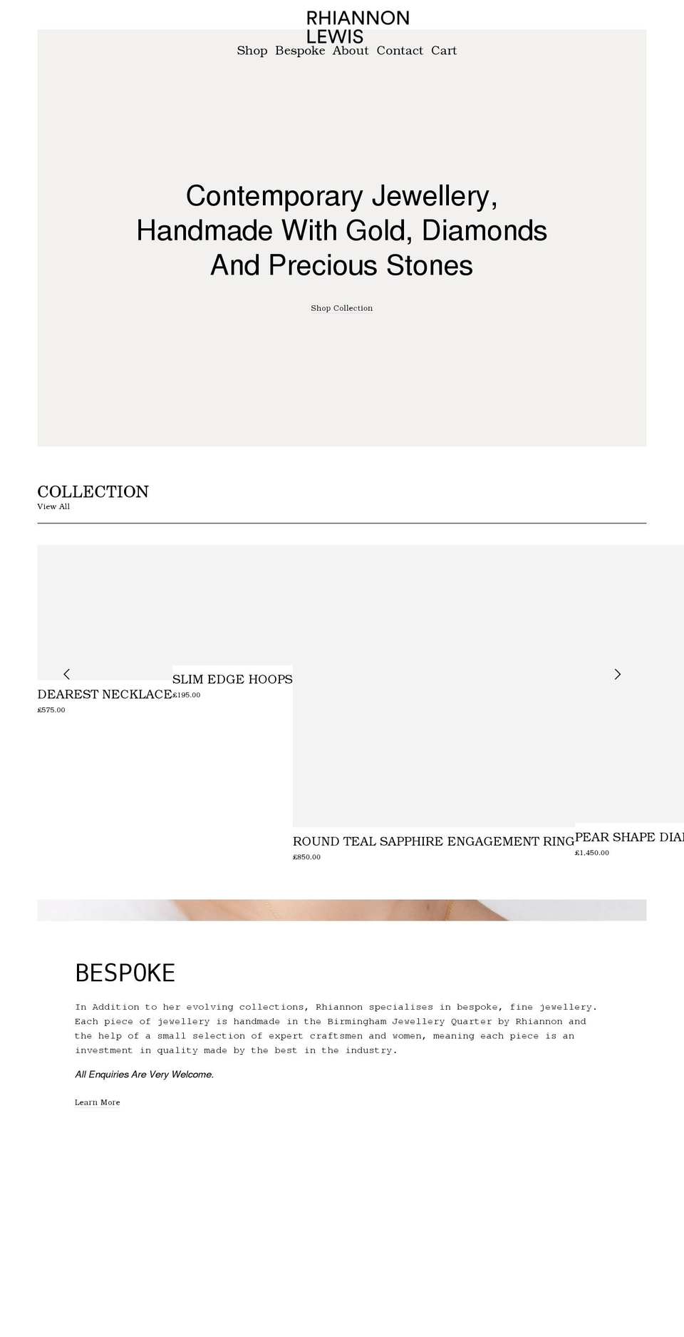 rhiannonlewisjewellery.com shopify website screenshot