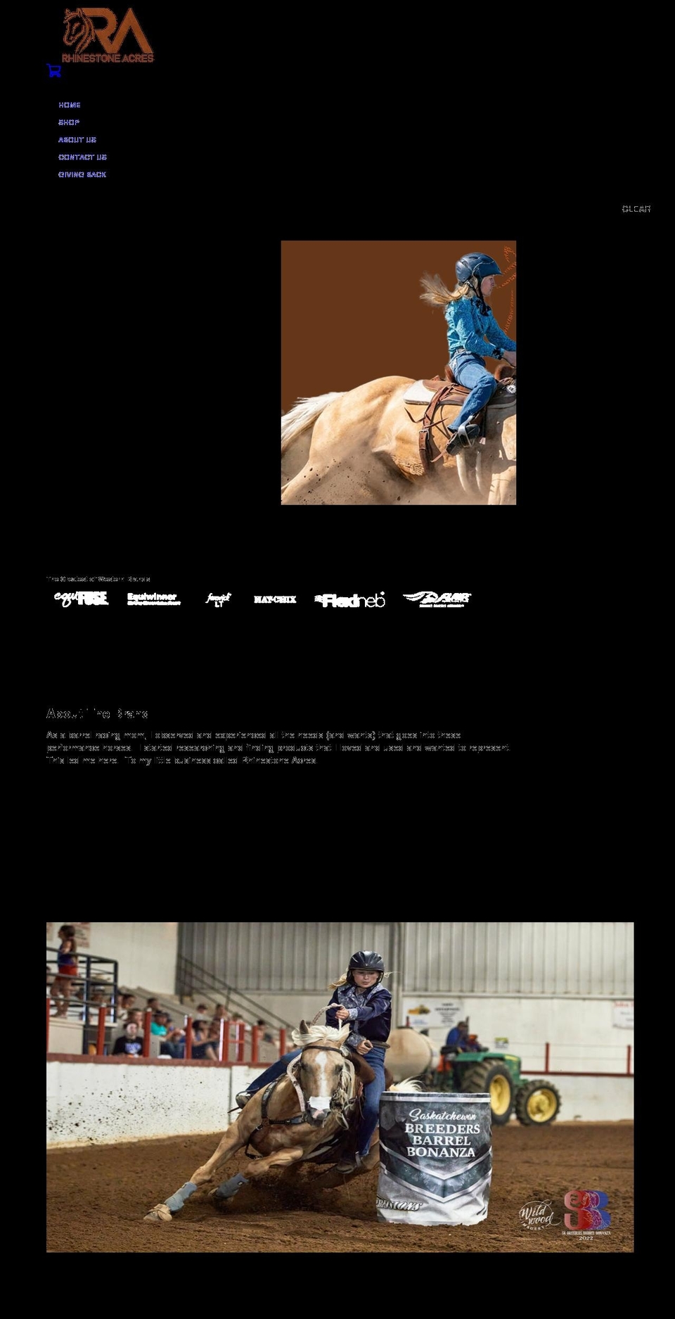 rhinestoneacres.com shopify website screenshot