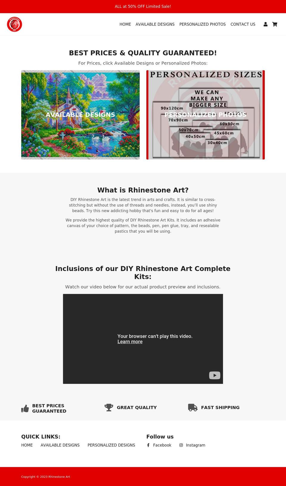 rhinestoneart.com shopify website screenshot