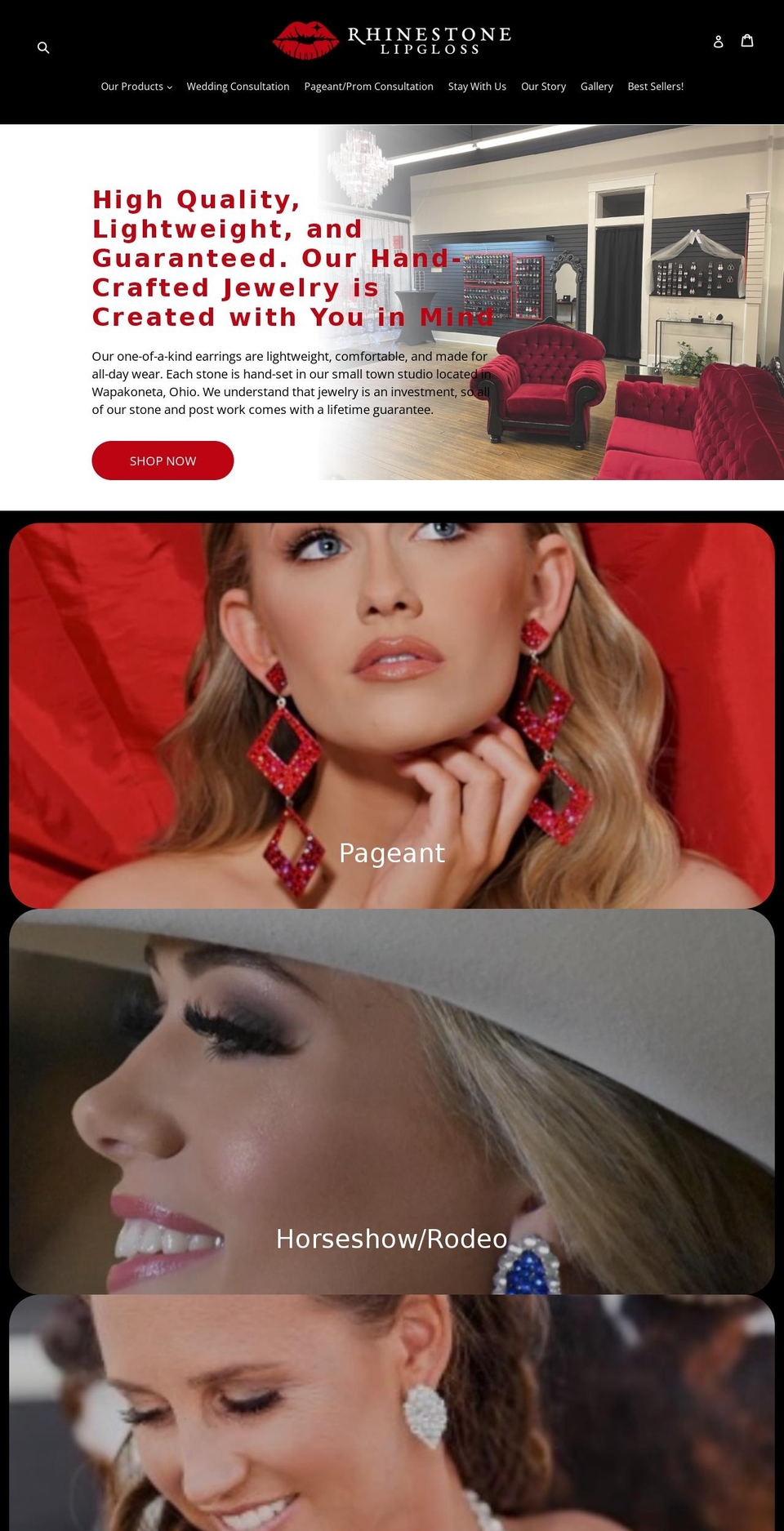 rhinestonelipgloss.com shopify website screenshot