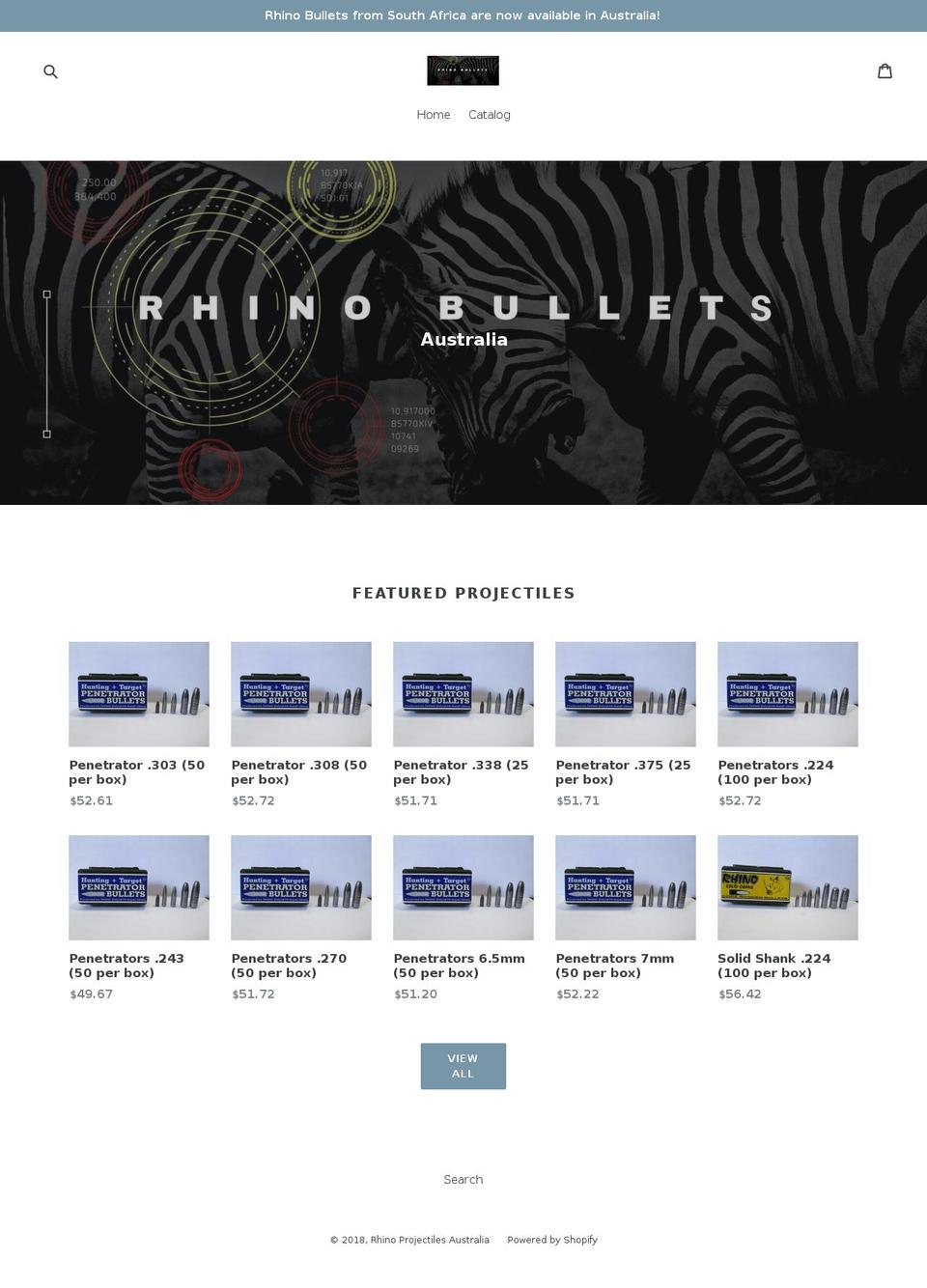 rhinobullets-australia.com — Shopify storefront screenshot
