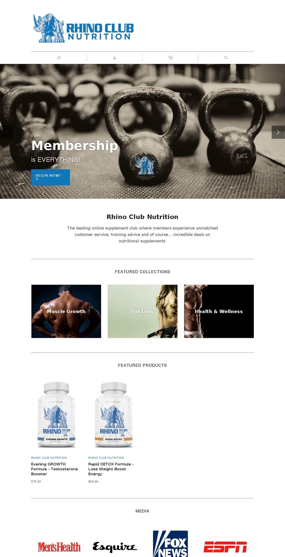 rhinoclubnutrition.com shopify website screenshot