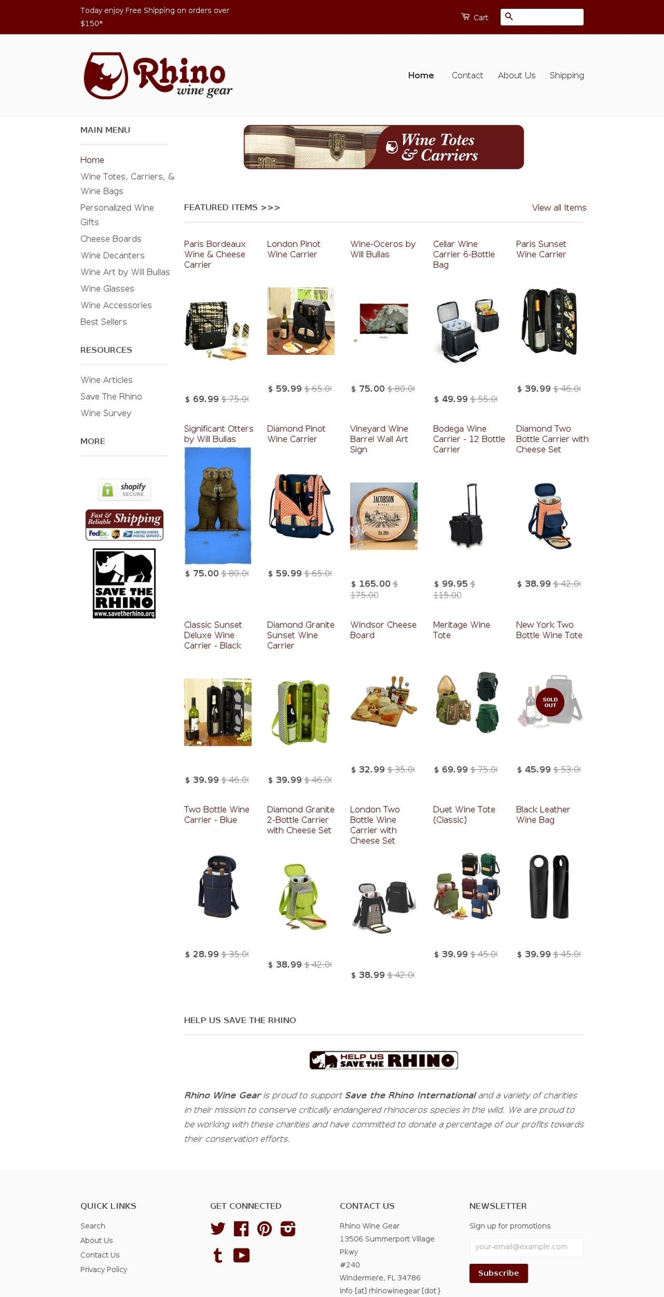 rhinowinegear.net shopify website screenshot