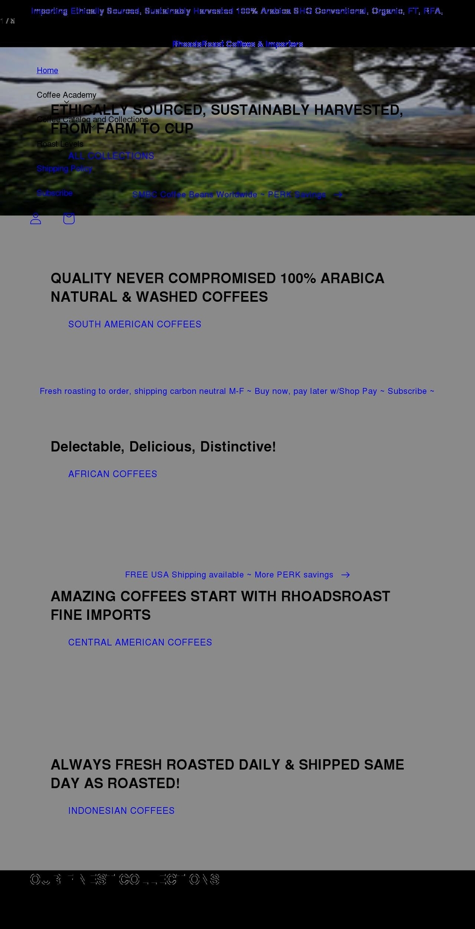 rhoadsroast-coffees.com — Shopify storefront screenshot