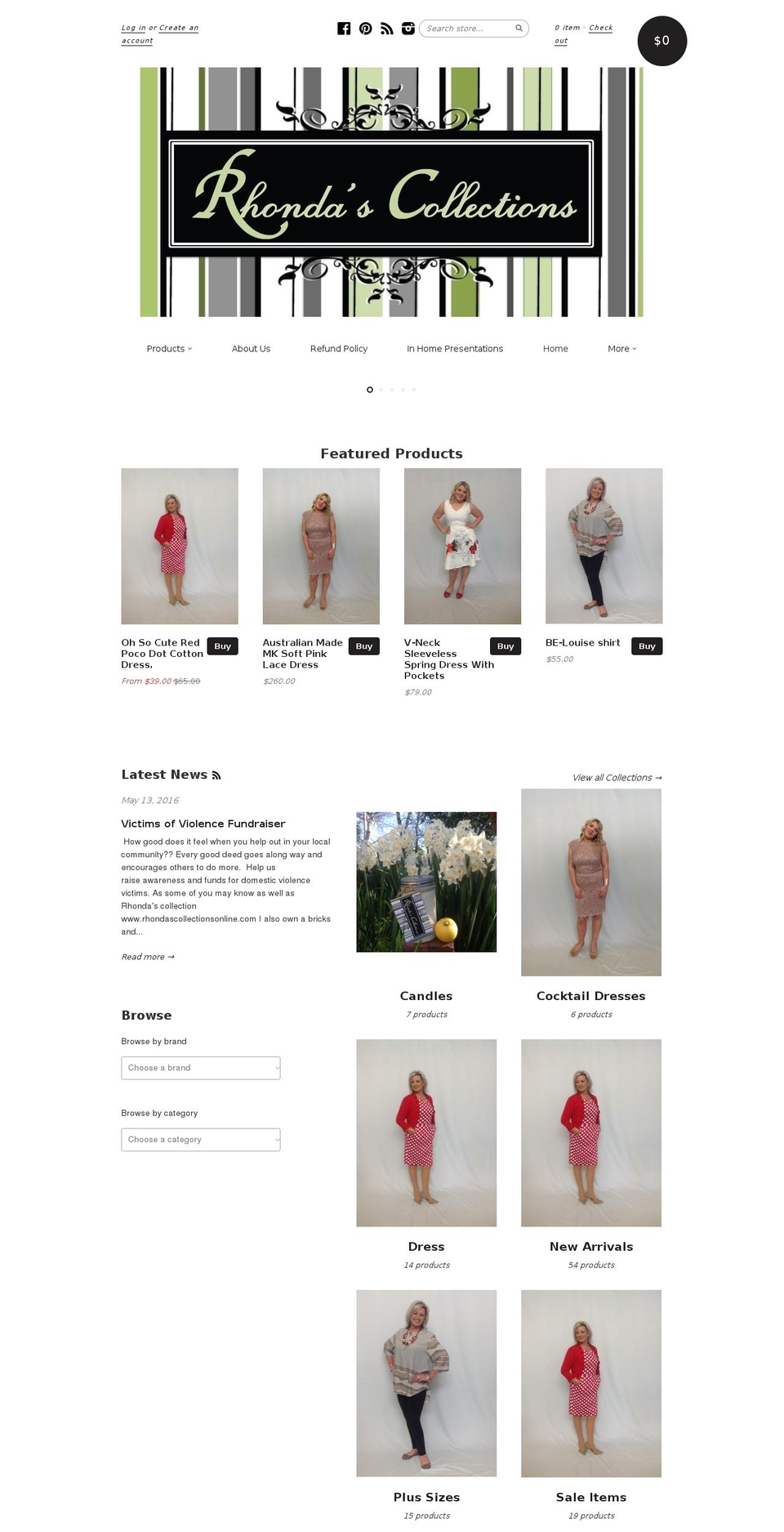 rhondascollectionsonline.com shopify website screenshot