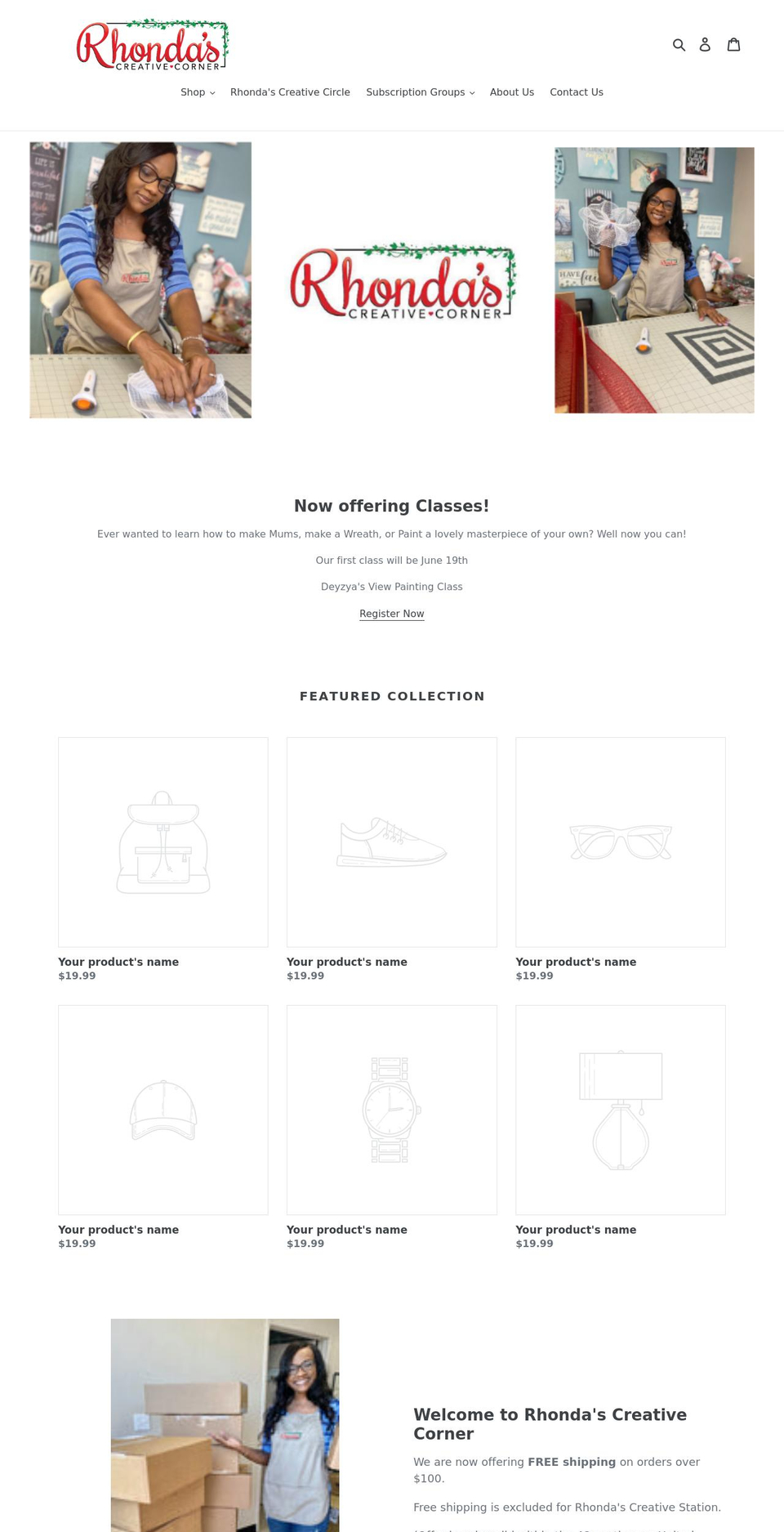 rhondascreativecorner.com shopify website screenshot