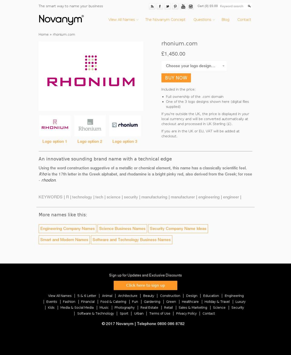 rhonium.com shopify website screenshot