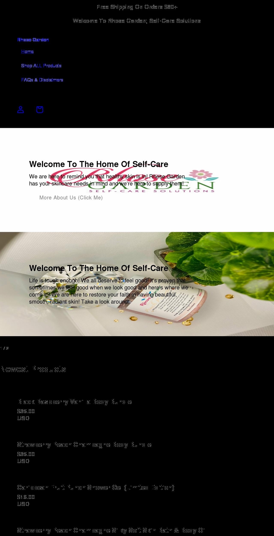 rhosegarden.com shopify website screenshot