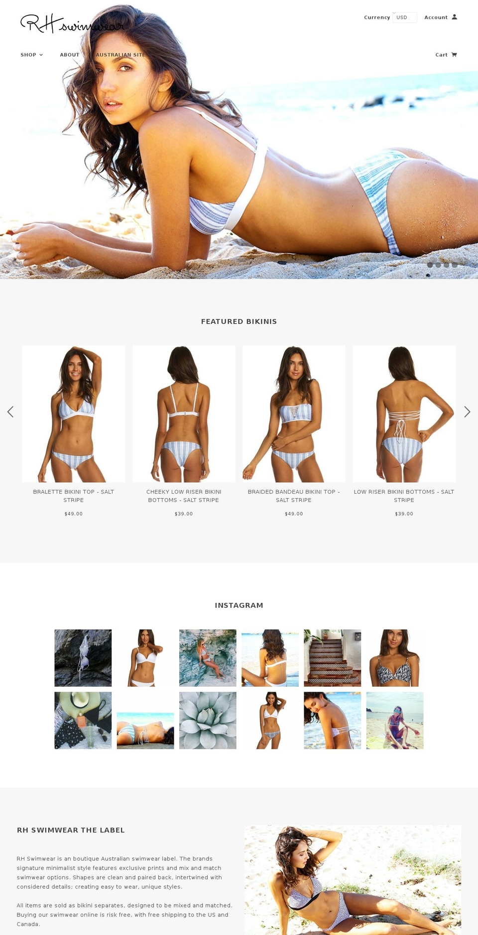 rhswimwear.com shopify website screenshot