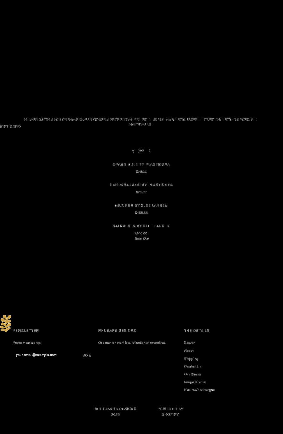 rhubarbdesigns.com shopify website screenshot