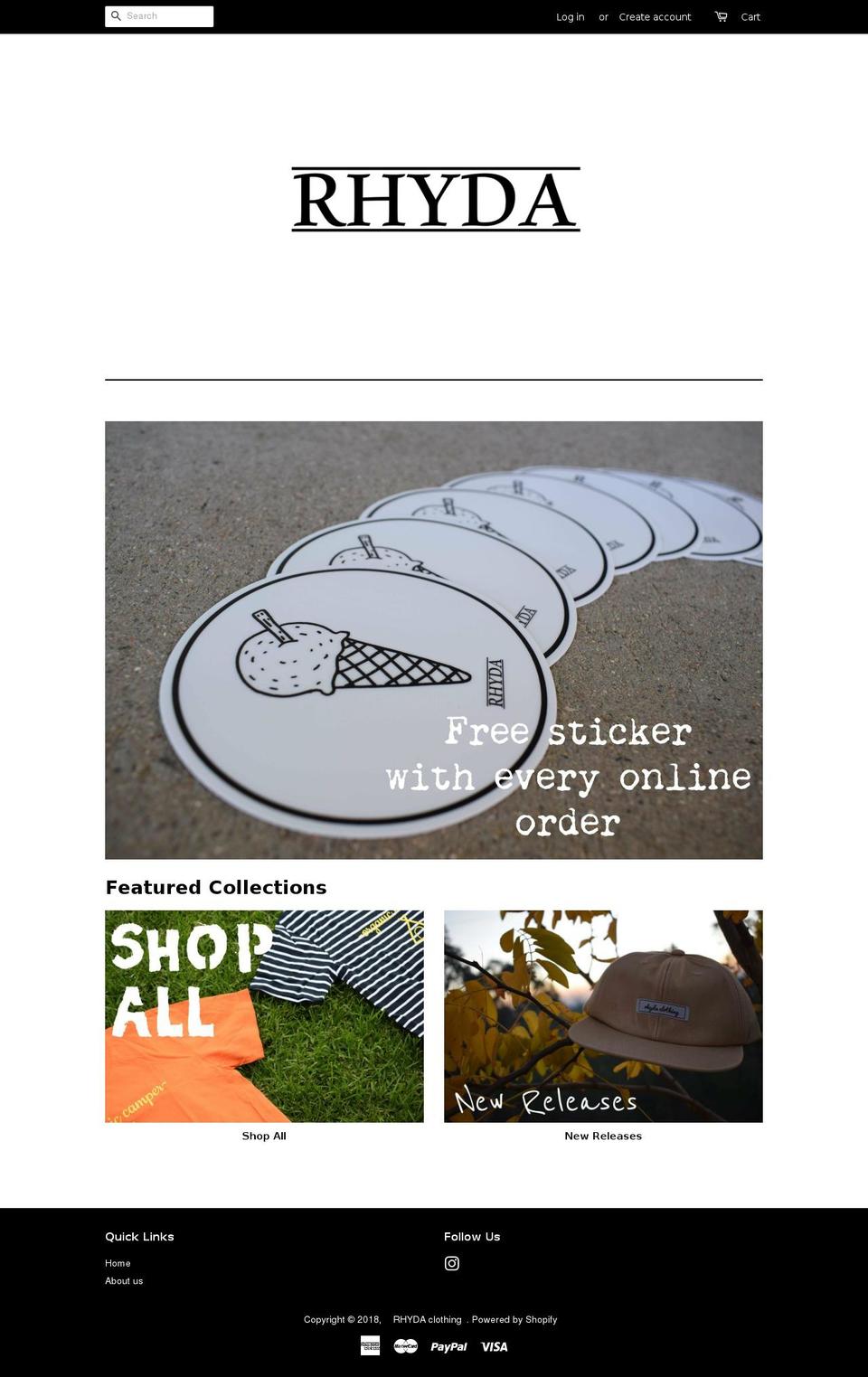 rhydaclothing.com shopify website screenshot