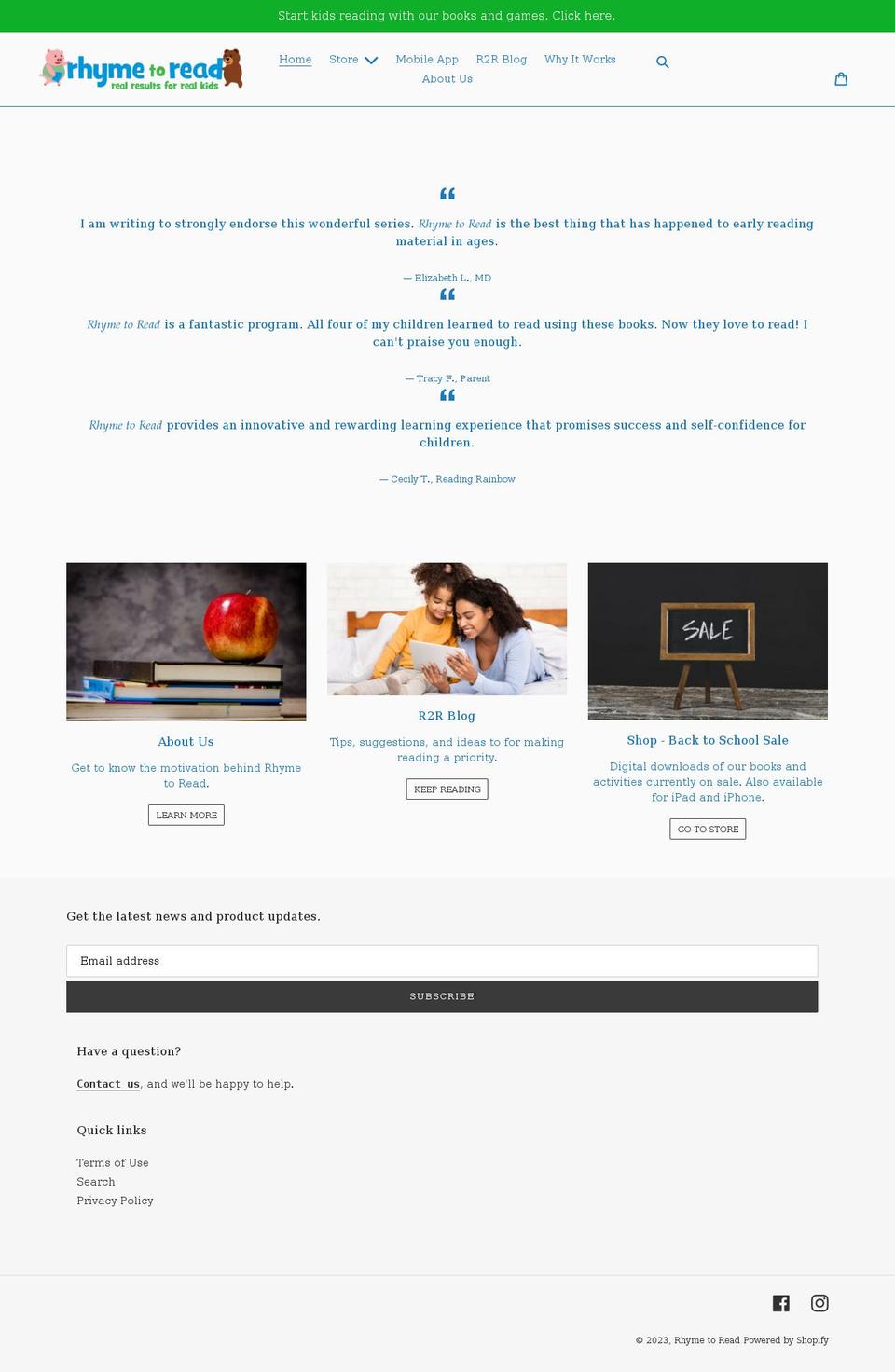 rhymetoread.com shopify website screenshot