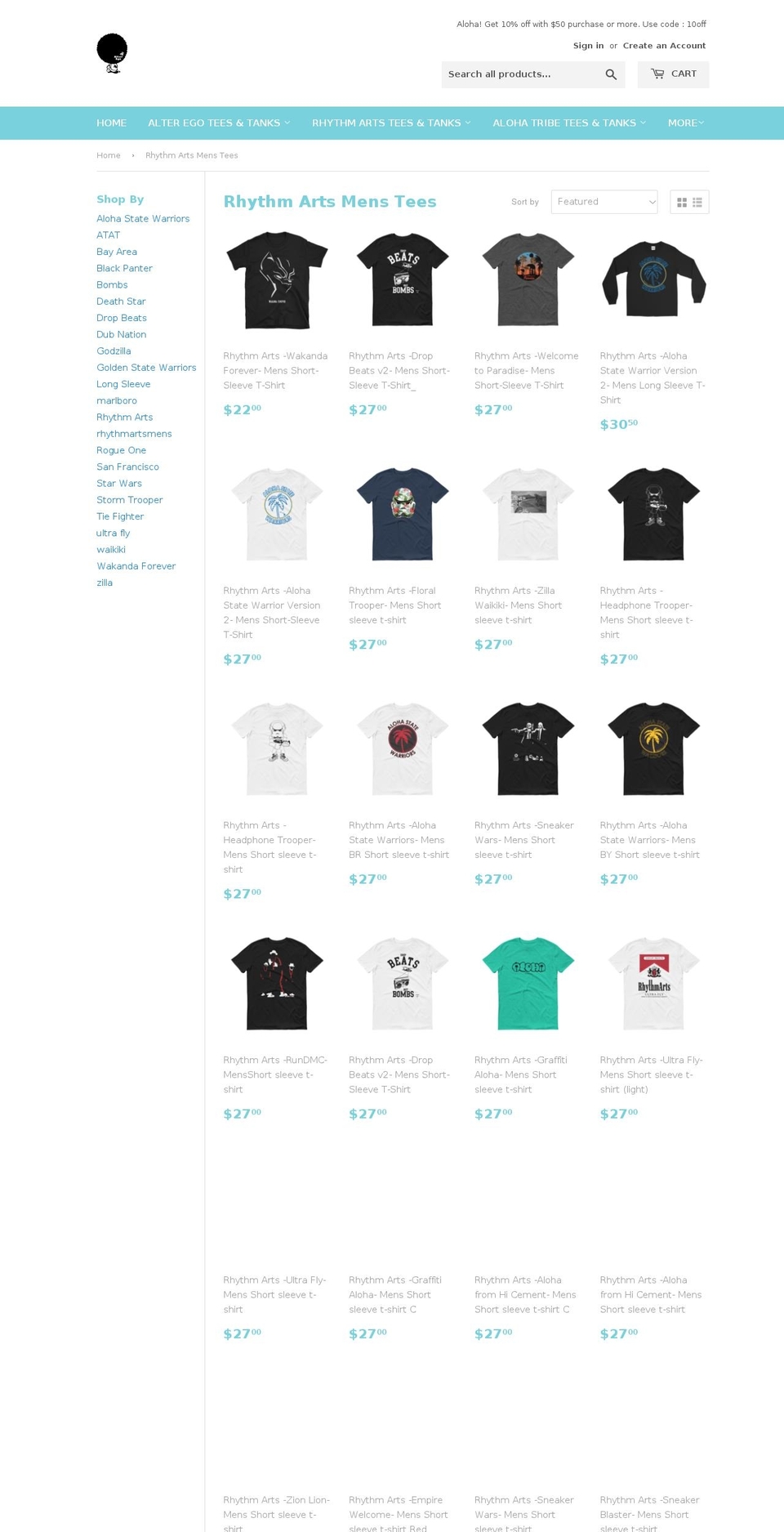 rhythmartsclothing.com — Shopify storefront screenshot