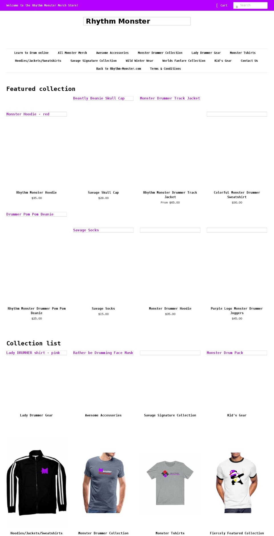 rhythmmonstershop.com shopify website screenshot