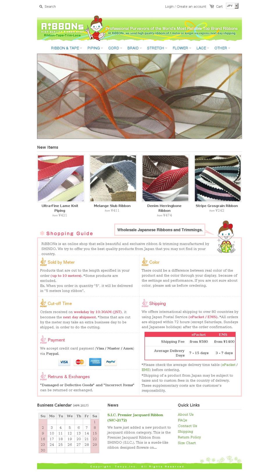Portland Shopify theme site example ribbonandtrimming.com