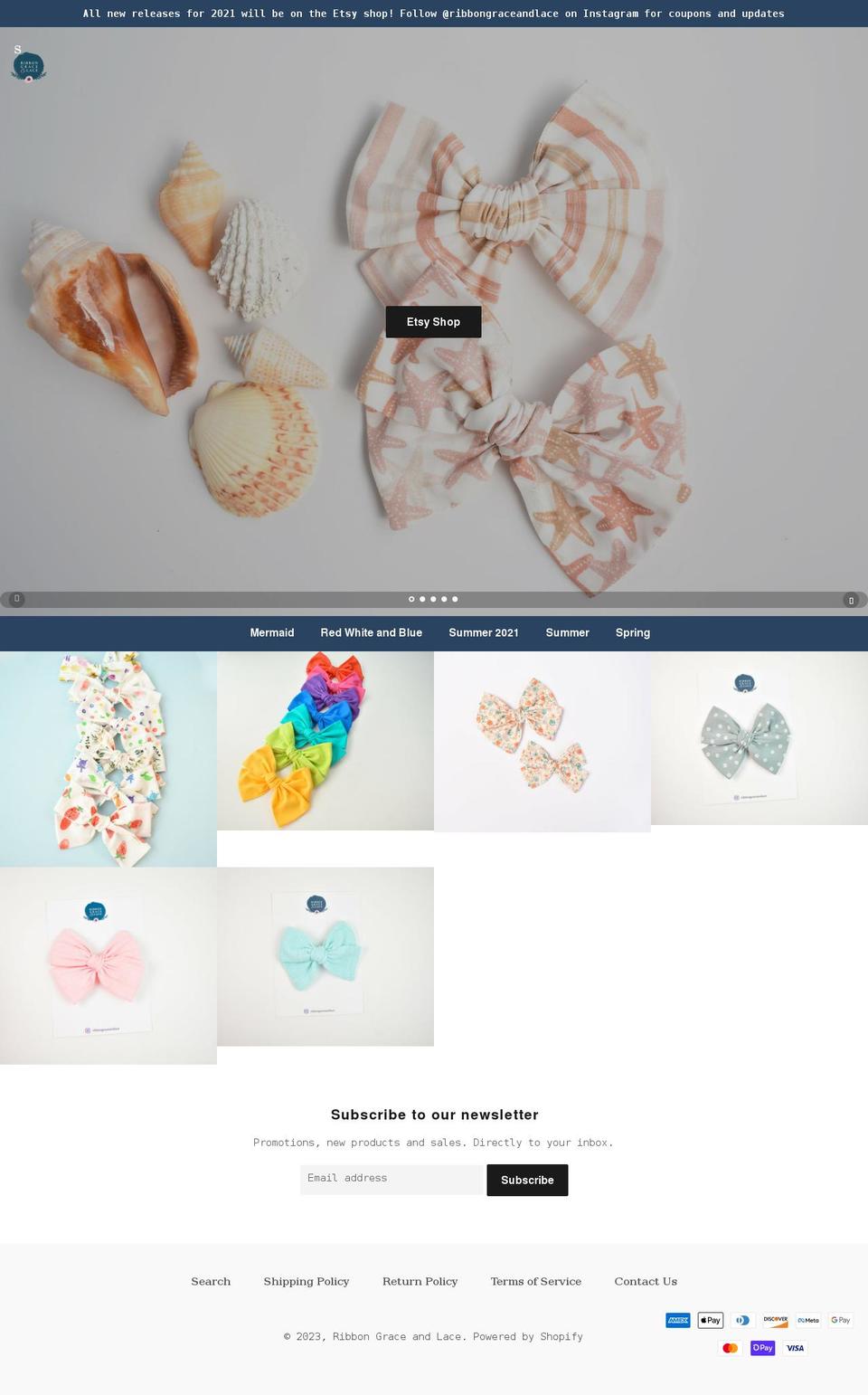 ribbongraceandlace.com shopify website screenshot
