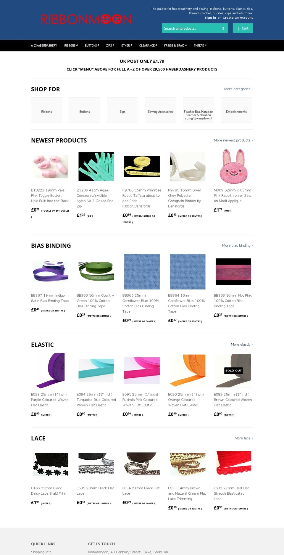 ribbonmoon.co.uk shopify website screenshot