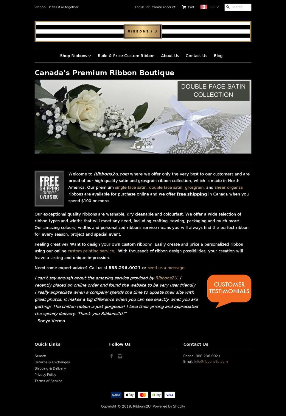 ribbons2u.com shopify website screenshot