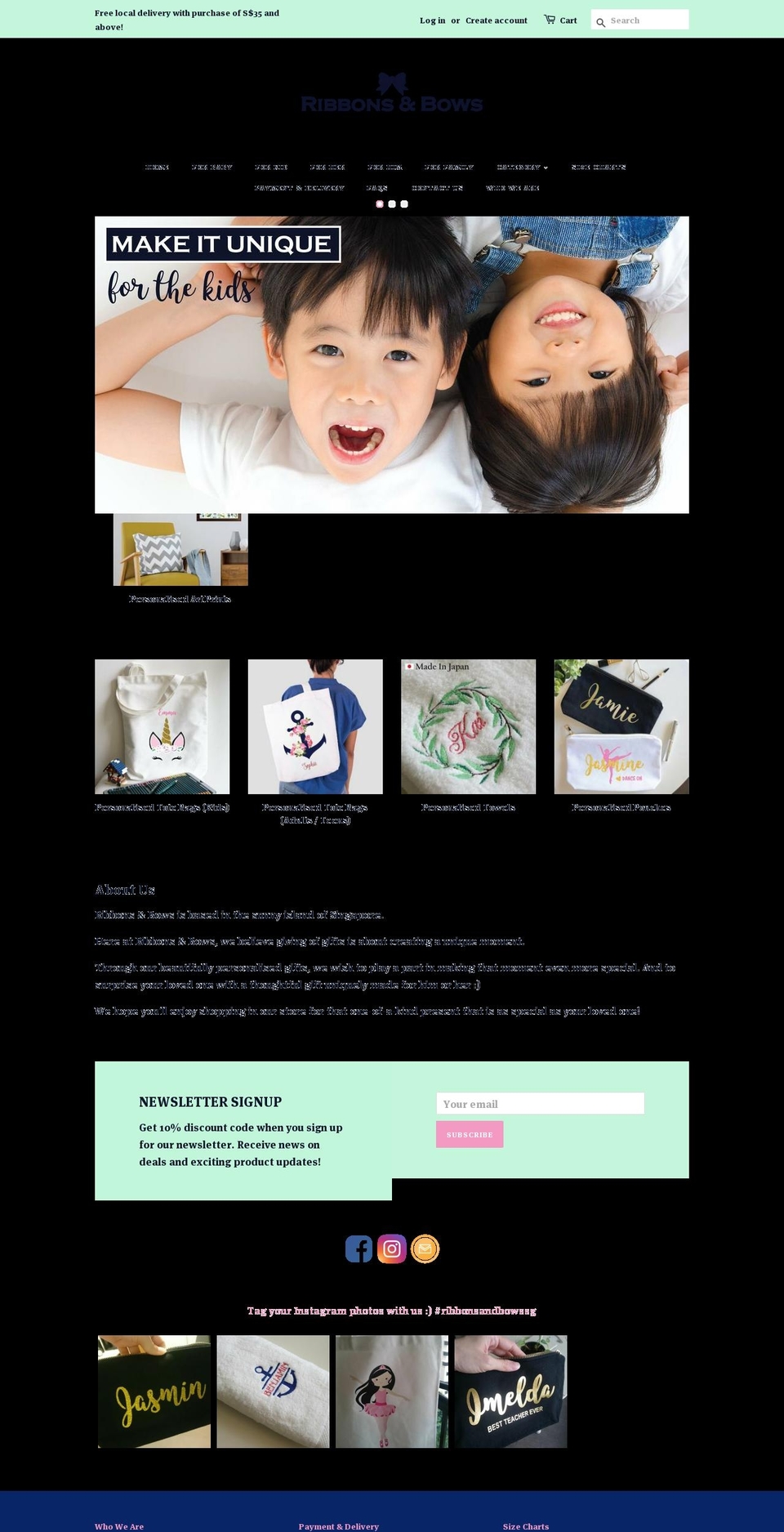 ribbonsandbowsgifts.com shopify website screenshot