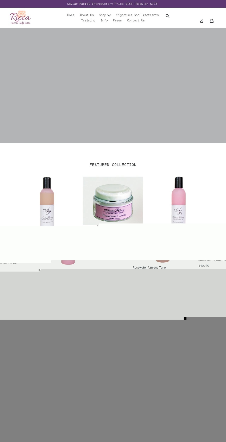 riccafaceandbodycare.com shopify website screenshot