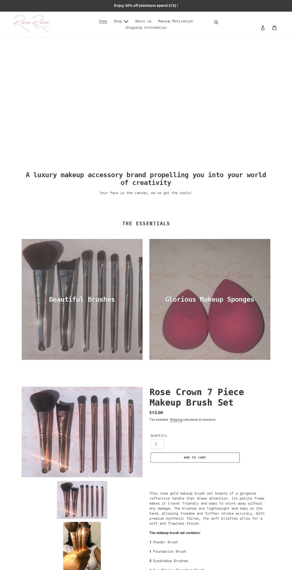 riccareenebeauty.com shopify website screenshot