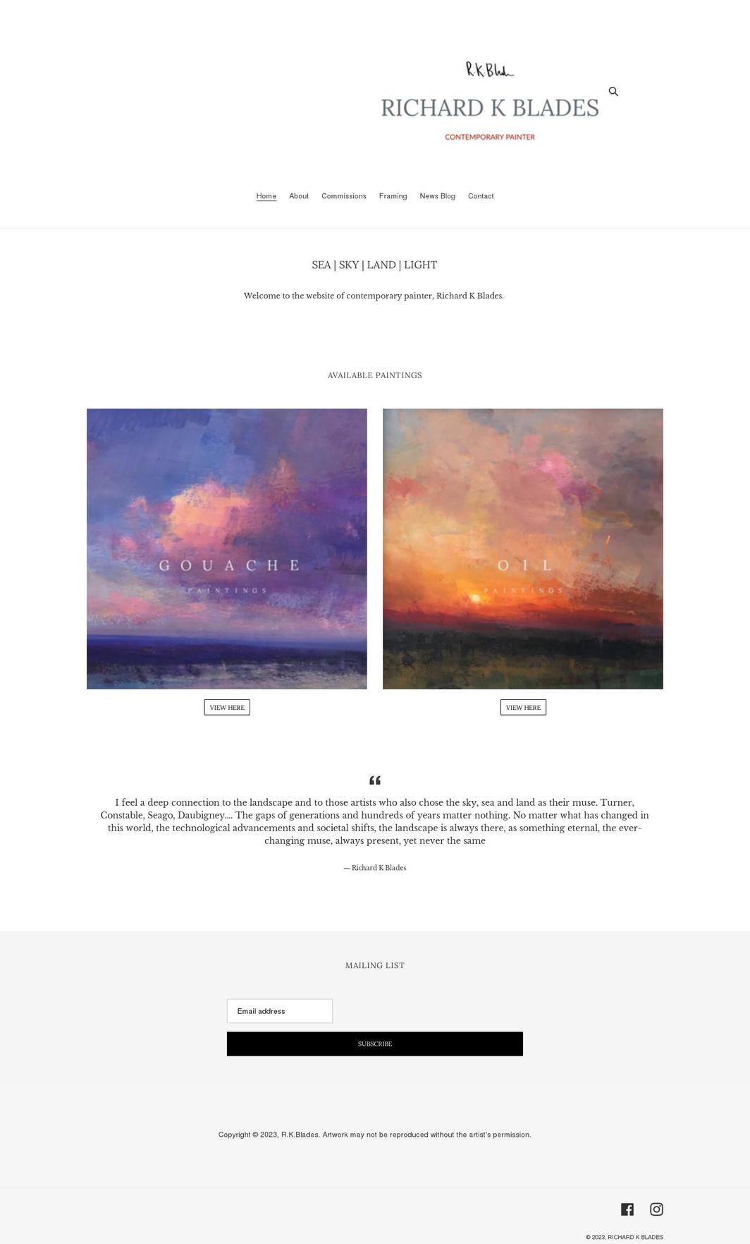 richardkbladesartist.co.uk shopify website screenshot
