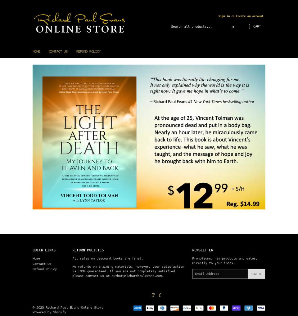 richardpaulevansstore.com shopify website screenshot