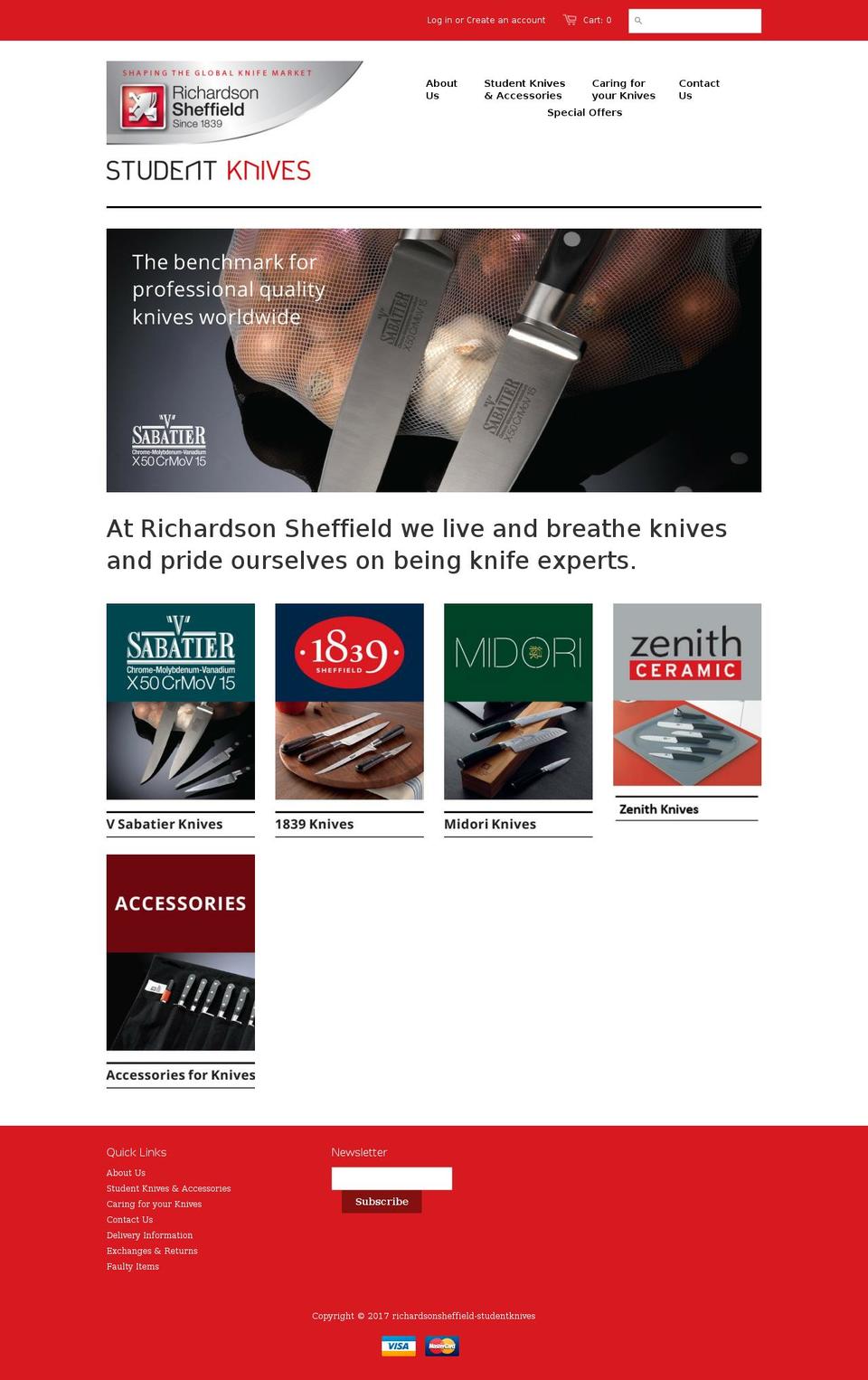 richardsonsheffield-studentknives.com shopify website screenshot