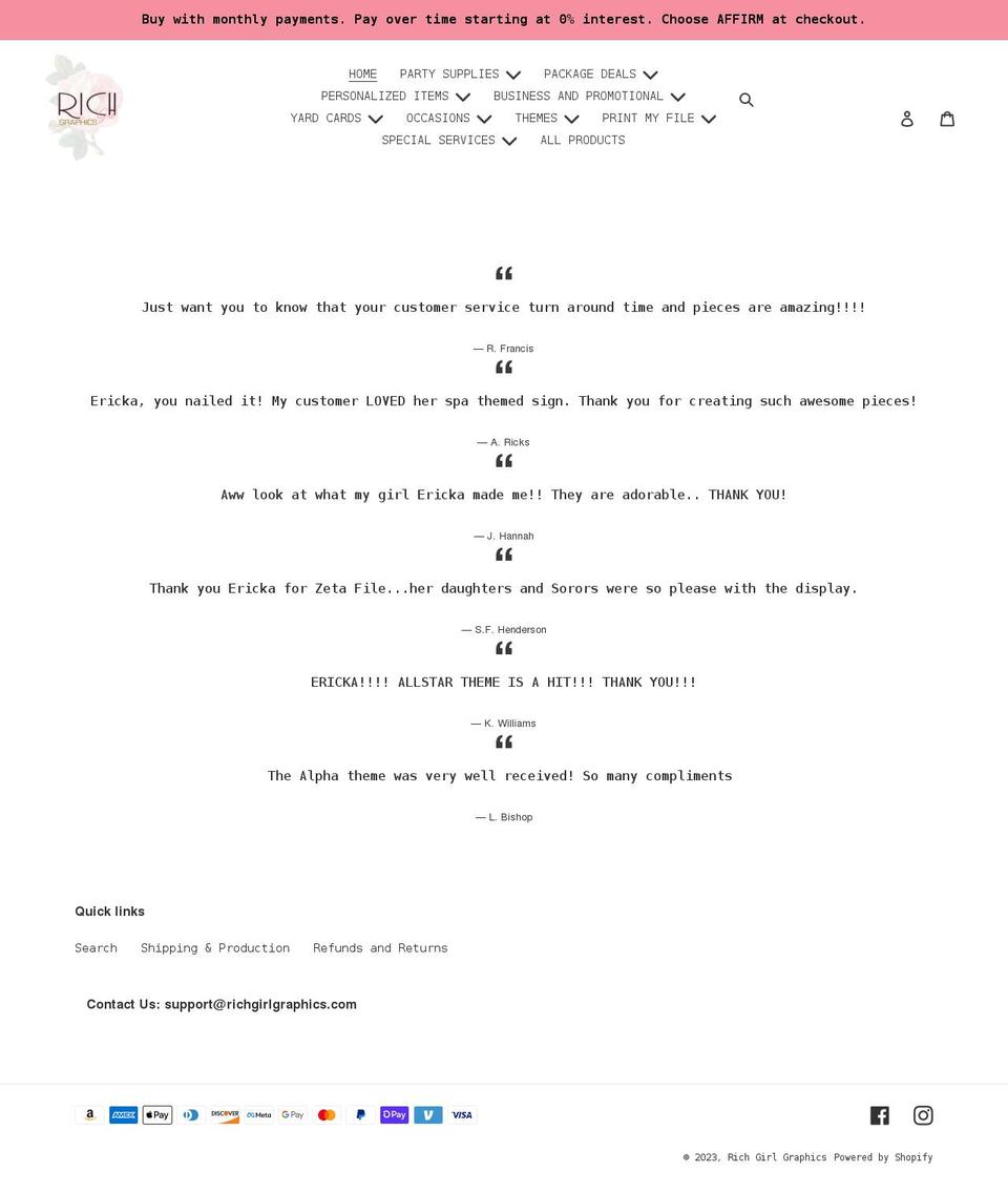 richgirlgraphics.com shopify website screenshot